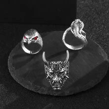 Bộ trang sức tinh xảo gồm mặt nạ quỷ cổ điển, nhẫn hình rắn khắc tên riêng và nhẫn hình đầu đại bàng. - Màu Bạc Cổ - Xem 5