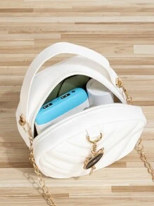 简约时尚女士斜挎单肩包，配猫形吊坠 - 白色 - 查看 4