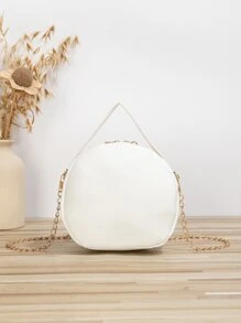 简约时尚女士斜挎单肩包，配猫形吊坠 - 白色 - 查看 3