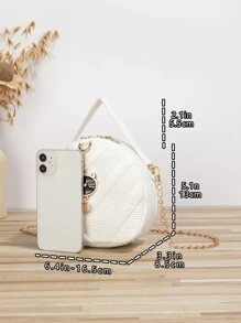 简约时尚女士斜挎单肩包，配猫形吊坠 - 白色 - 查看 2
