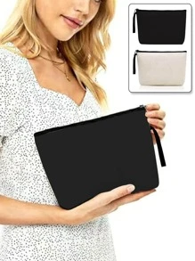 時尚女用手拿包化妝包日常零錢硬幣電話卡手袋皮夾洗漱用品旅行收納袋洗滌收納袋化妝盒 - 黑色 - 查看 1