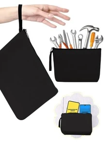 時尚女用手拿包化妝包日常零錢硬幣電話卡手袋皮夾洗漱用品旅行收納袋洗滌收納袋化妝盒 - 黑色 - 查看 3