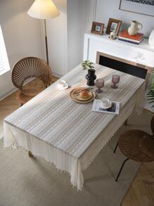 Bubaba 1 件铜币图案镂空米色矩形桌布,波西米亚风蕾丝流苏装饰防尘桌旗,适用于餐厅、厨房、卧室、客厅、户外派对、节日、所有季节 - 米色 - 查看 12