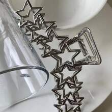 1pc Metallic Minimalist Style Hollowed Out Five-Pointed Star Hair Clip - Silver - View 4