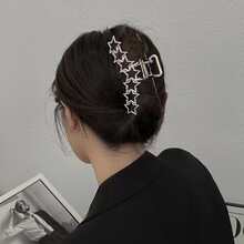 1pc Metallic Minimalist Style Hollowed Out Five-Pointed Star Hair Clip - Silver - View 2