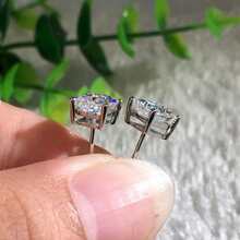 1pair Square Cubic Zirconia Stud Earrings For Women Suitable For Daily Wearing - Silver - View 3