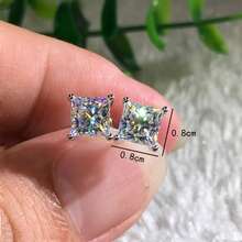 1pair Square Cubic Zirconia Stud Earrings For Women Suitable For Daily Wearing - Silver - View 4