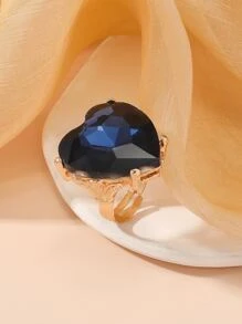 1入組華麗合金心形大寶石開口戒指適合女士,偉大適用於約會禮物 - 藍色 - 查看 2