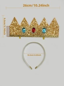 1pc閃閃發光的皇冠造型髮帶,配有三個鑽石,非常適合公主派對,cosplay和舞台服裝 - 橘色 - 查看 2