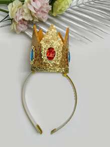 1pc閃閃發光的皇冠造型髮帶,配有三個鑽石,非常適合公主派對,cosplay和舞台服裝 - 橘色 - 查看 3