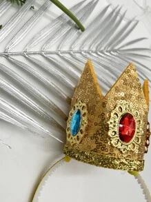 1pc閃閃發光的皇冠造型髮帶,配有三個鑽石,非常適合公主派對,cosplay和舞台服裝 - 橘色 - 查看 4