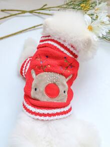 Chenille Red Reindeer Pet Sweater - Red - View 1