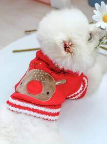 Chenille Red Reindeer Pet Sweater - Red - View 3