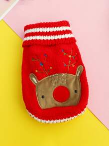Chenille Red Reindeer Pet Sweater - Red - View 4