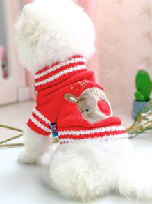 Chenille Red Reindeer Pet Sweater - Red - View 2