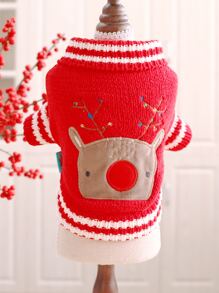 Chenille Red Reindeer Pet Sweater - Red - View 5