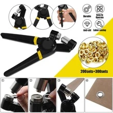 扣眼工具成套工具手持打孔機鉗便攜氣眼鉚釘手掌機器手動沖床/穿孔帶500入組10mm扣眼 - 黑色 - 查看 6