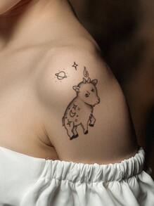 4pcs/pack Small Temporary Tattoos For Hand, Ear, Neck, Fingers With Black Cartoon Animal, Ice Cream, Cat Design - Black - View 1