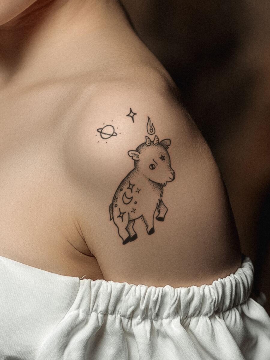 4pcs/pack Small Temporary Tattoos For Hand, Ear, Neck, Fingers With Black Cartoon Animal, Ice Cream, Cat Design - Black - View 1