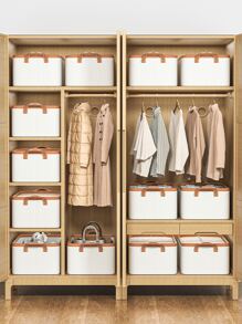 1pc Cabinet Storage Box, Wardrobe Storage Basket, Small Clothing Sorting Basket - Beige - View 1