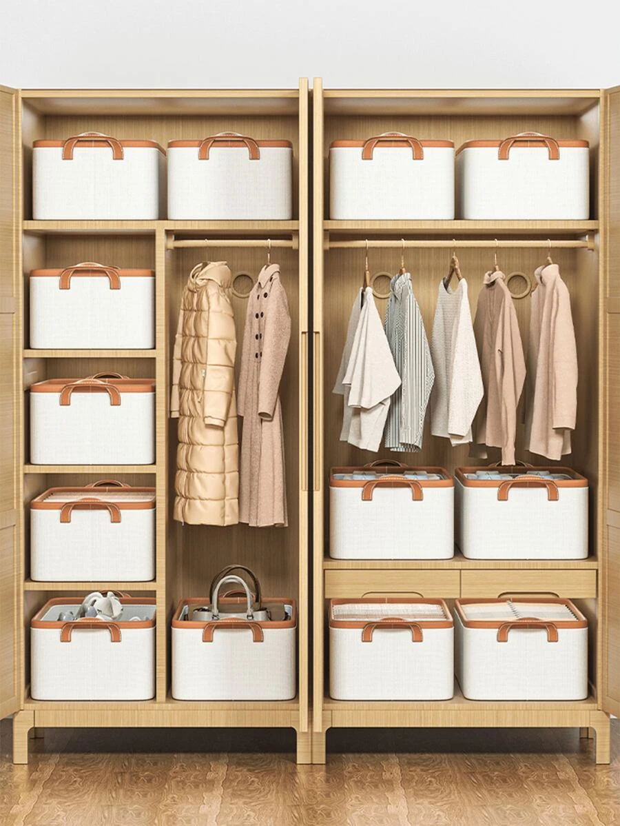 1pc Cabinet Storage Box, Wardrobe Storage Basket, Small Clothing Sorting Basket - Beige - View 1