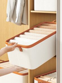 1pc Cabinet Storage Box, Wardrobe Storage Basket, Small Clothing Sorting Basket - Beige - View 2