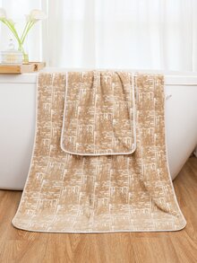 2pcs Khaki-colored Printed Bath Towel Set - Khaki - View 4