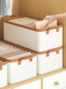 1pc Cabinet Storage Box, Wardrobe Storage Basket, Small Clothing Sorting Basket - Beige - View 5