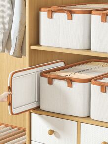 1pc Cabinet Storage Box, Wardrobe Storage Basket, Small Clothing Sorting Basket - Beige - View 6