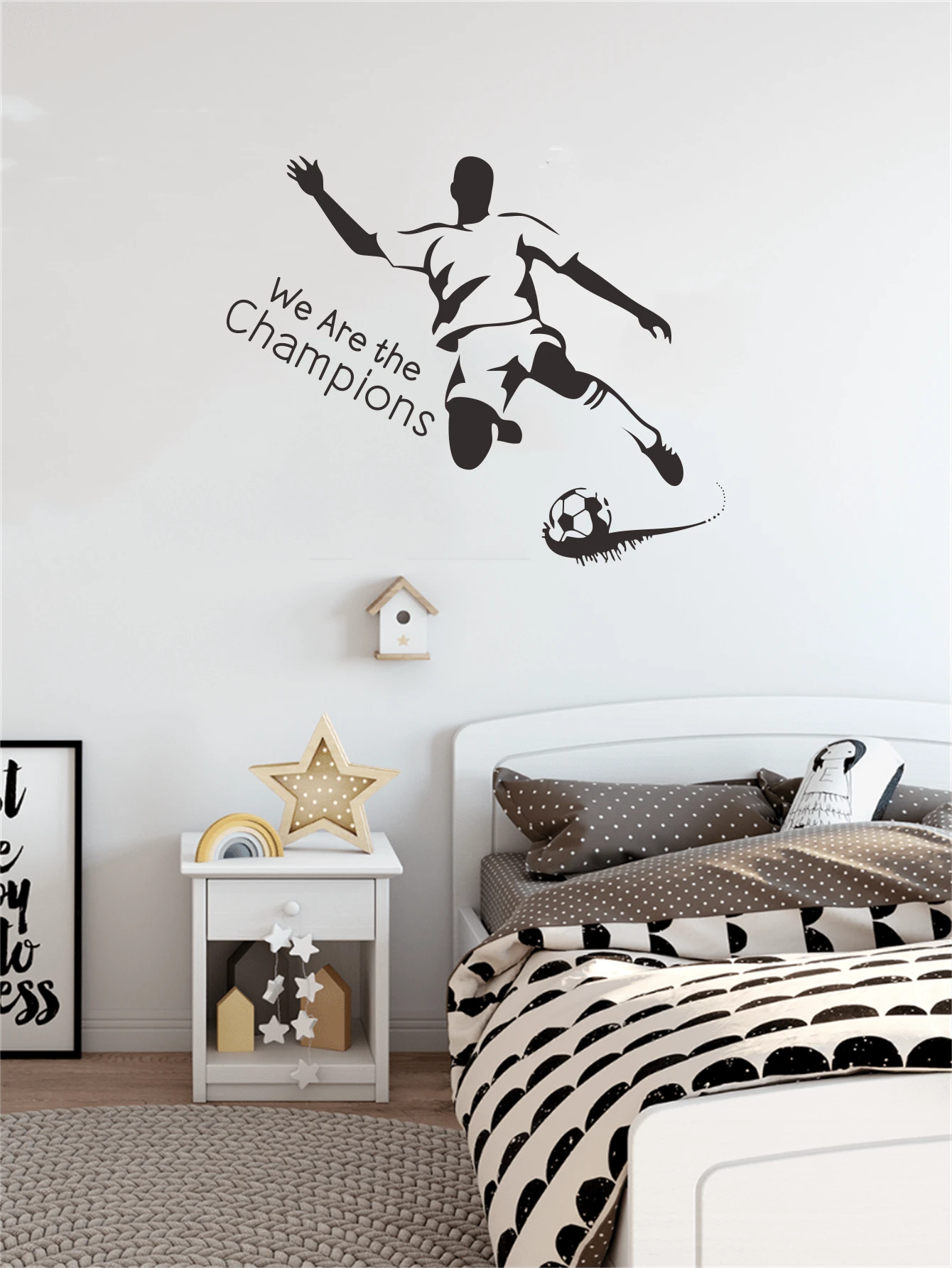 1 miếng dán tường PVC họa tiết chữ bóng đá dùng để trang trí phòng bé trai, miếng dán, decal dán tường, decal vinyl trang trí nhà cửa, vật dụng trang trí mùa xuân làm mới ngôi nhà của bạn, miếng dán trang trí Rama - màu đen - Xem 1