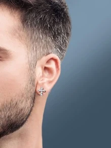 1對925純銀莫桑石鑽石箭頭十字架耳環男女萬聖節聖誕畢業季聚會日常通勤度假風街頭簡約小眾設計感送老婆送女朋友送閨蜜生日禮物 - 銀色 - 查看 2