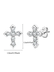 1對925純銀莫桑石鑽石箭頭十字架耳環男女萬聖節聖誕畢業季聚會日常通勤度假風街頭簡約小眾設計感送老婆送女朋友送閨蜜生日禮物 - 銀色 - 查看 3