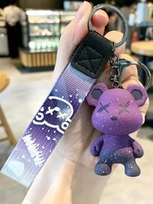 Llavero bonito con colgante de peluche de oso estrella de dibujos animados con correa, regalo para el Día de San Valentín, cumpleaños, accesorios para el coche, colgante para bolso - Morado - View 1