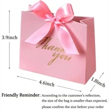 12 Packs Thank You Favour Bags - For Any Occasion Party Favour Bags Treat Boxes Rose Red Bow Ribbon Pink Patterned Bulk Paper Favour Bags Weddings Shower Gifts Business Party Supplies