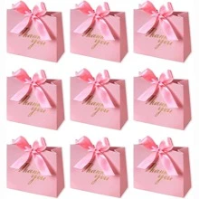 12 Packs Thank You Favour Bags - For Any Occasion Party Favour Bags Treat Boxes Rose Red Bow Ribbon Pink Patterned Bulk Paper Favour Bags Weddings Shower Gifts Business Party Supplies