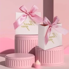 12 Packs Thank You Favour Bags - For Any Occasion Party Favour Bags Treat Boxes Rose Red Bow Ribbon Pink Patterned Bulk Paper Favour Bags Weddings Shower Gifts Business Party Supplies