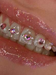 3pcs Y2k Style Heart Crystal & Rhinestone Decor Nail Art Set (Glue Not Included) - Pink - View 1