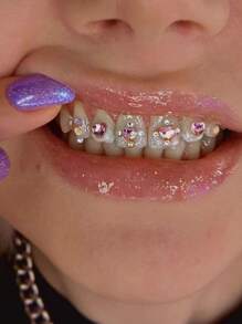 3pcs Y2k Style Heart Crystal & Rhinestone Decor Nail Art Set (Glue Not Included) - Pink - View 2