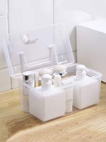 1入組便攜式透明盒、化妝品收納盒、學生桌面文具、多功能雜物、大容量收納盒 - 無色 - 查看 4