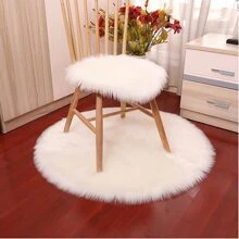 1pc white Soft Small Artificial Sheepskin Rug Chair Cover Bedroom Mat Artificial Wool Hairy Carpet Seat Covers Washable - White - View 2