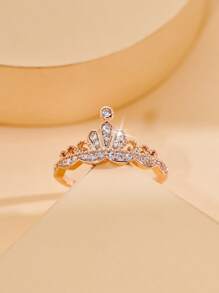 1款精美时尚个性化百搭立方氧化锆皇冠造型女戒指，情人节生日礼物 - 玫瑰金 - 查看 2