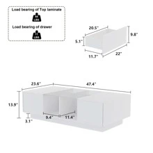 ECACAD 47.4"W Coffee Table Storage High Gloss Coffee Tables LED Lighting Cocktail - White - View 5