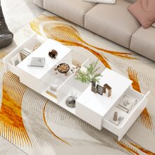 ECACAD 47.4"W Coffee Table Storage High Gloss Coffee Tables LED Lighting Cocktail - White - View 4