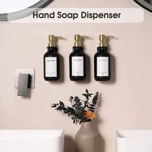 Shampoo Dispenser for Shower Wall 3 Chamber, No Drill Shampoo and Conditioner Dispenser with Waterproof Labels, Black Soap Dispenser for Bathroom Kitchen Sink - Schwarz - Übersicht 3
