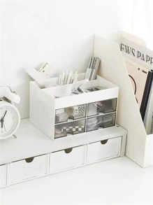1pc Clear Acrylic Desk Organizer Drawer Type Stationery & Notebook Storage Rack, Minimalist Pen Holder For Office Desk - White - View 4