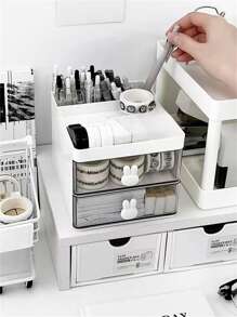 1pc Clear Acrylic Desk Organizer Drawer Type Stationery & Notebook Storage Rack, Minimalist Pen Holder For Office Desk - White - View 5