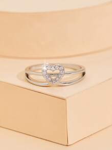 1. Nhẫn hình trái tim rỗng, đơn giản, thời trang, cá nhân hóa, đa năng, đính đá Cubic Zirconia, thích hợp làm quà tặng Ngày Valentine, Ngày của Mẹ, Sinh nhật, Tiệc tùng. - Bạc - Xem 4