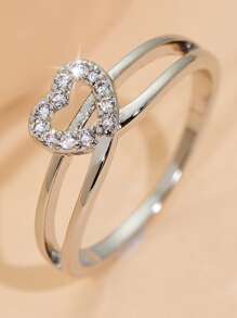 1. Nhẫn hình trái tim rỗng, đơn giản, thời trang, cá nhân hóa, đa năng, đính đá Cubic Zirconia, thích hợp làm quà tặng Ngày Valentine, Ngày của Mẹ, Sinh nhật, Tiệc tùng. - Bạc - Xem 1