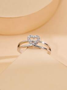 1. Nhẫn hình trái tim rỗng, đơn giản, thời trang, cá nhân hóa, đa năng, đính đá Cubic Zirconia, thích hợp làm quà tặng Ngày Valentine, Ngày của Mẹ, Sinh nhật, Tiệc tùng. - Bạc - Xem 2