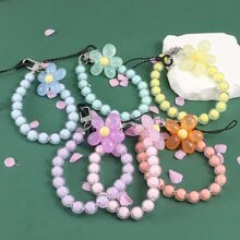 1入組素色亞克力花珠子鑰匙圈手腕串珠手機掛繩串珠手機殼手提包吊墜 - 紫色 - 查看 3